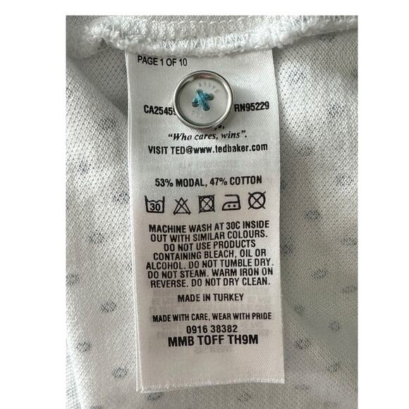 Ted Baker Shirt Men 4 Large Polo White Dots Modal Cotton Preppy Casual Golf Work - Picture 5 of 7